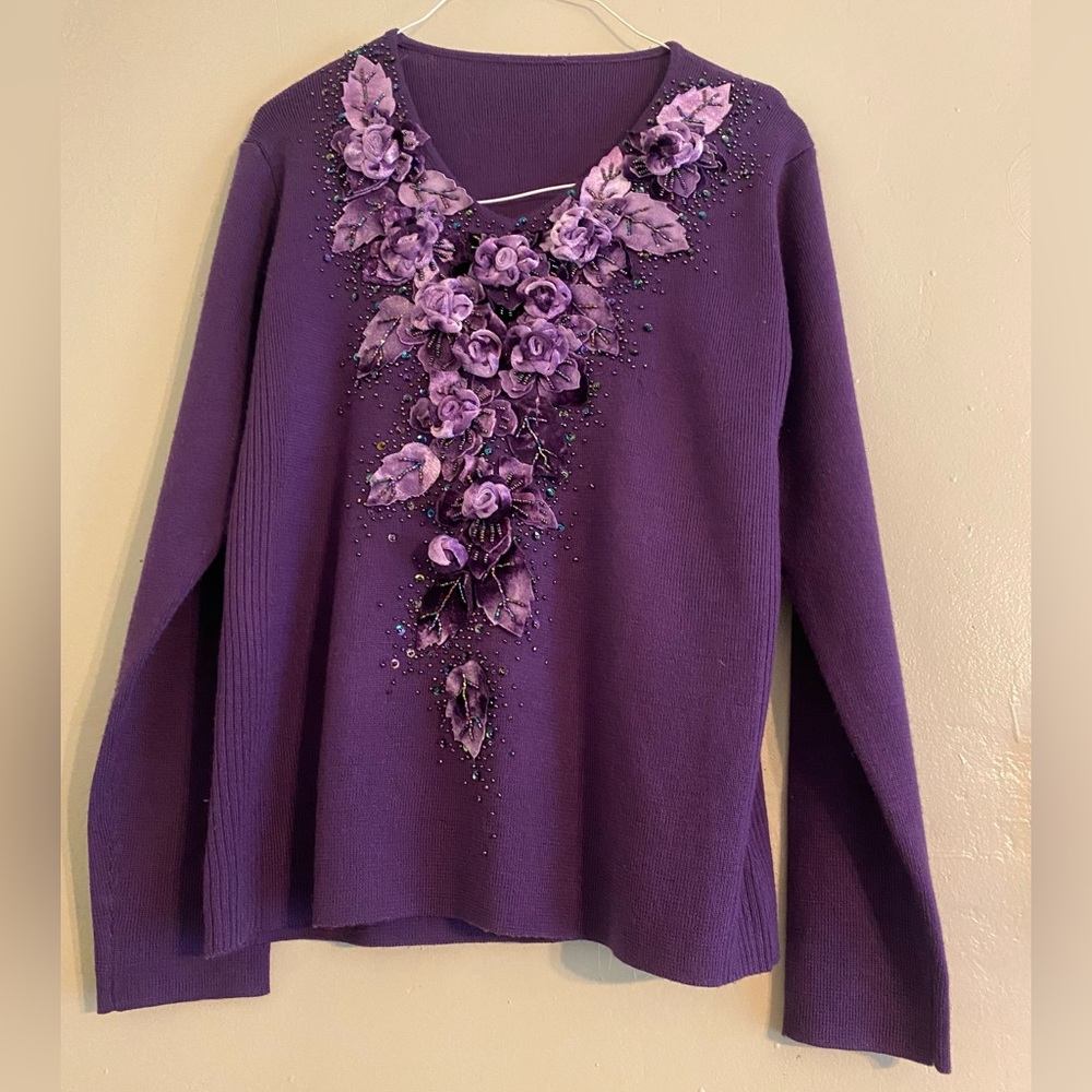 Purple 3D Floral Long Sleeve Top